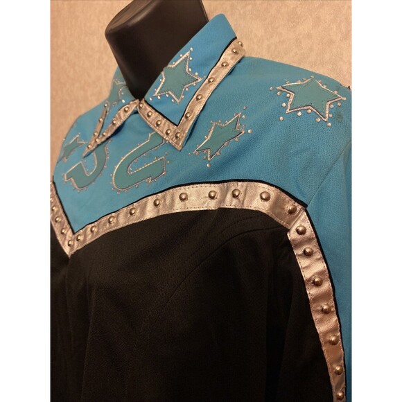Valencia OOAK Equestrian Show Shirt Womens XL Rodeo Horseshoe Bling Cosplay - Picture 3 of 11
